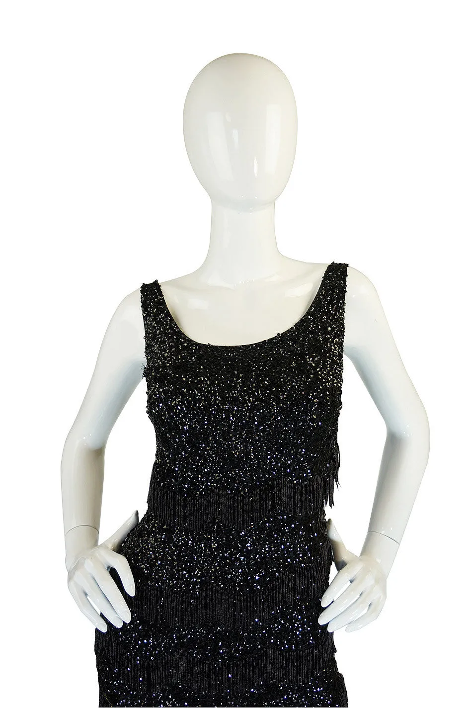 1950s Fully Sequined Fringe Black Dress