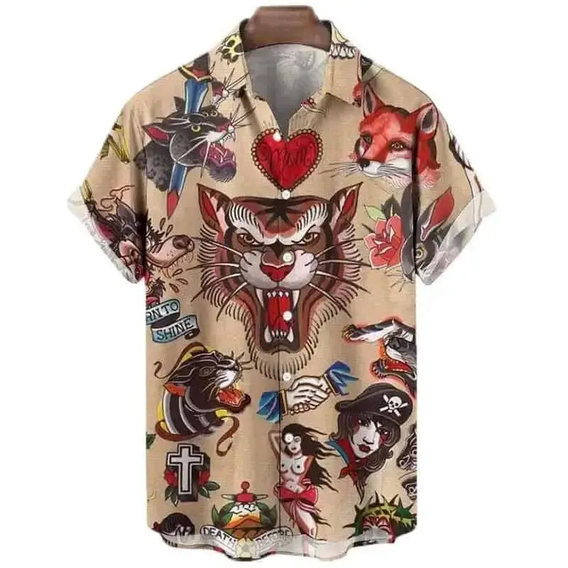 3D Tiger Graphic Animal Elements Print Shirts Short Sleeve