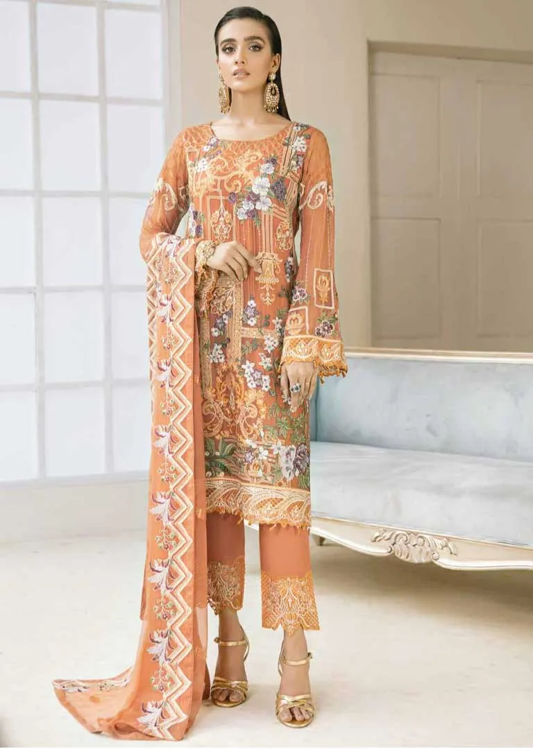 A-412-R - Readymade - Ramsha Chevron Chiffon Suit