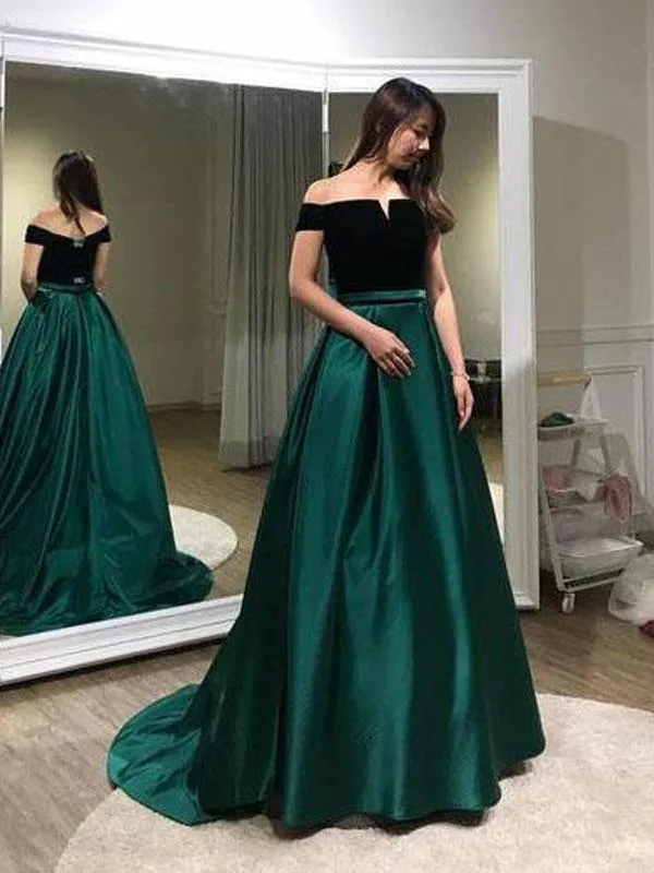 A-line Dark Green Off-the-shoulder Evening Dresses ,Cheap Prom Dresses,PDY0585