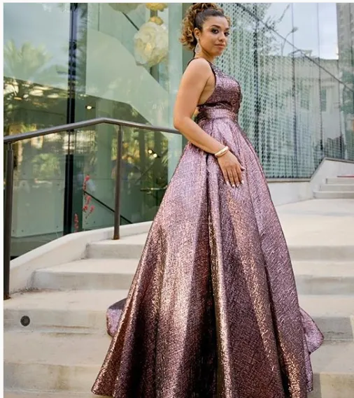 A-line V-neck Chocolate Satin Long Prom Dresses,Cheap Prom Dresses,PDY0458