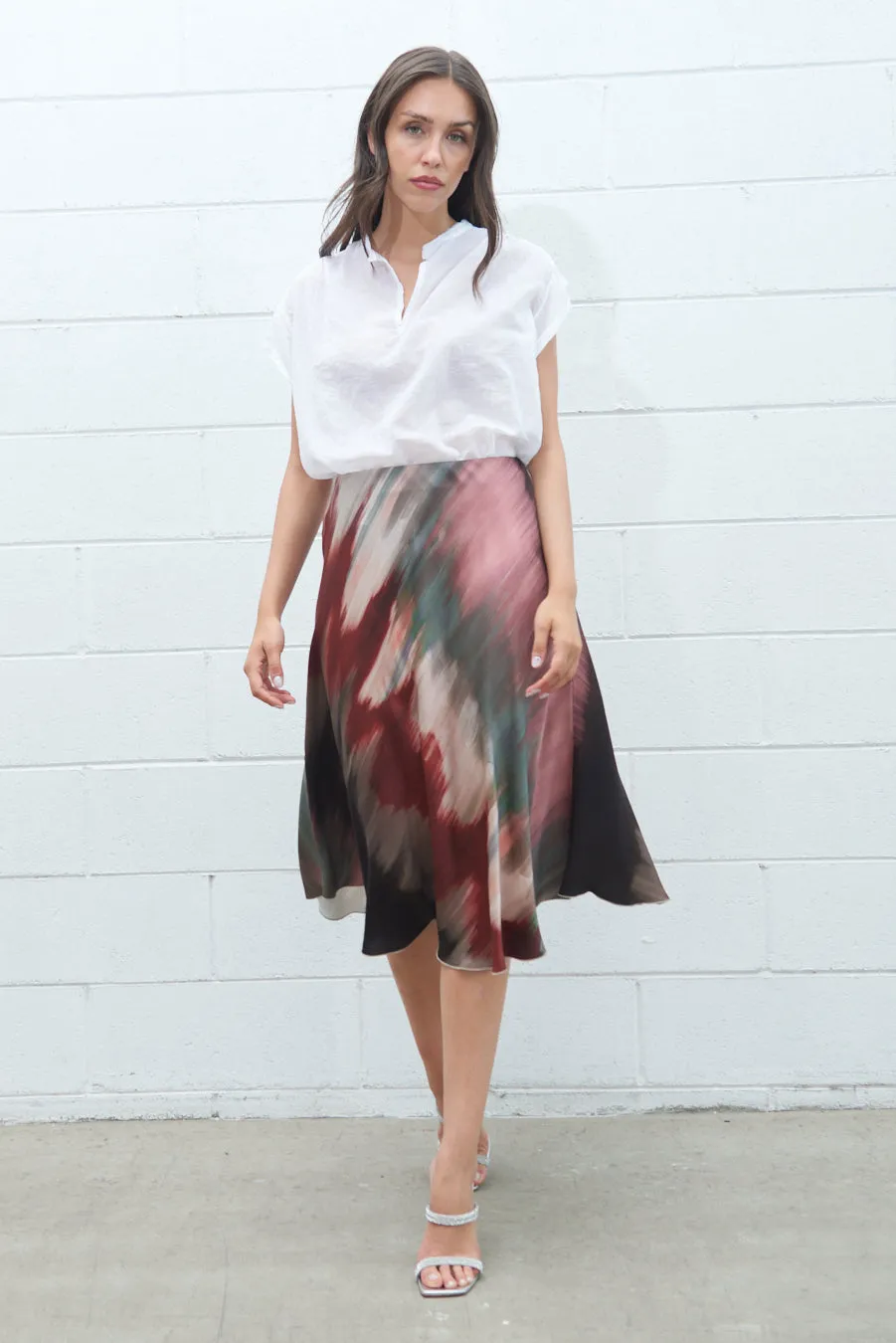 Abstract print A-line midi skirt wholesale