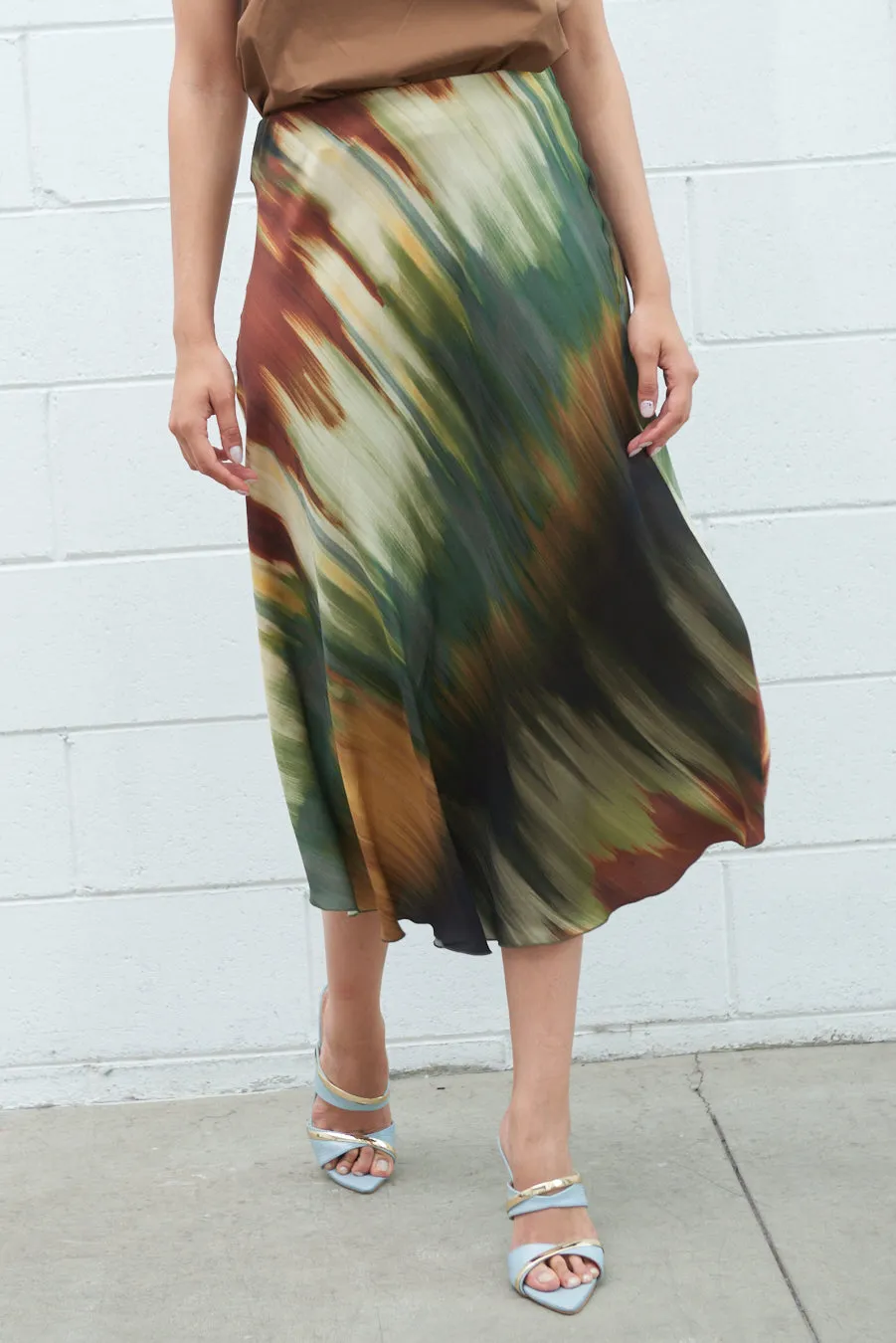 Abstract print A-line midi skirt wholesale