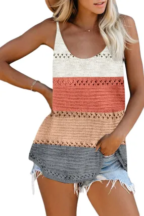 Adjustable Spaghetti Straps Colorblock Knit Tank Top