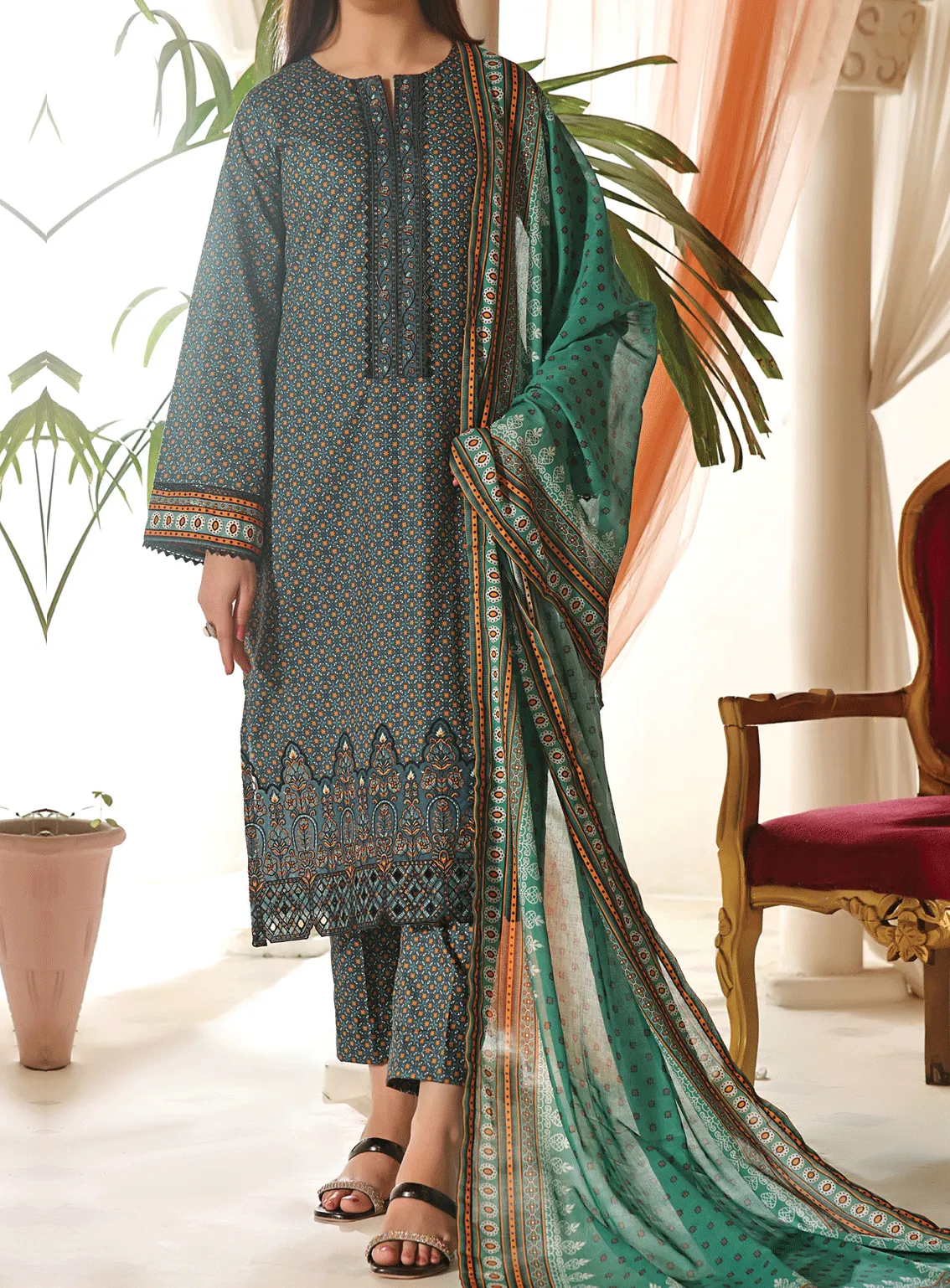 Aiza & Momina By VS Textile Embroidered Cotton Unstitched 3 Piece Suit - VS23AMM 06