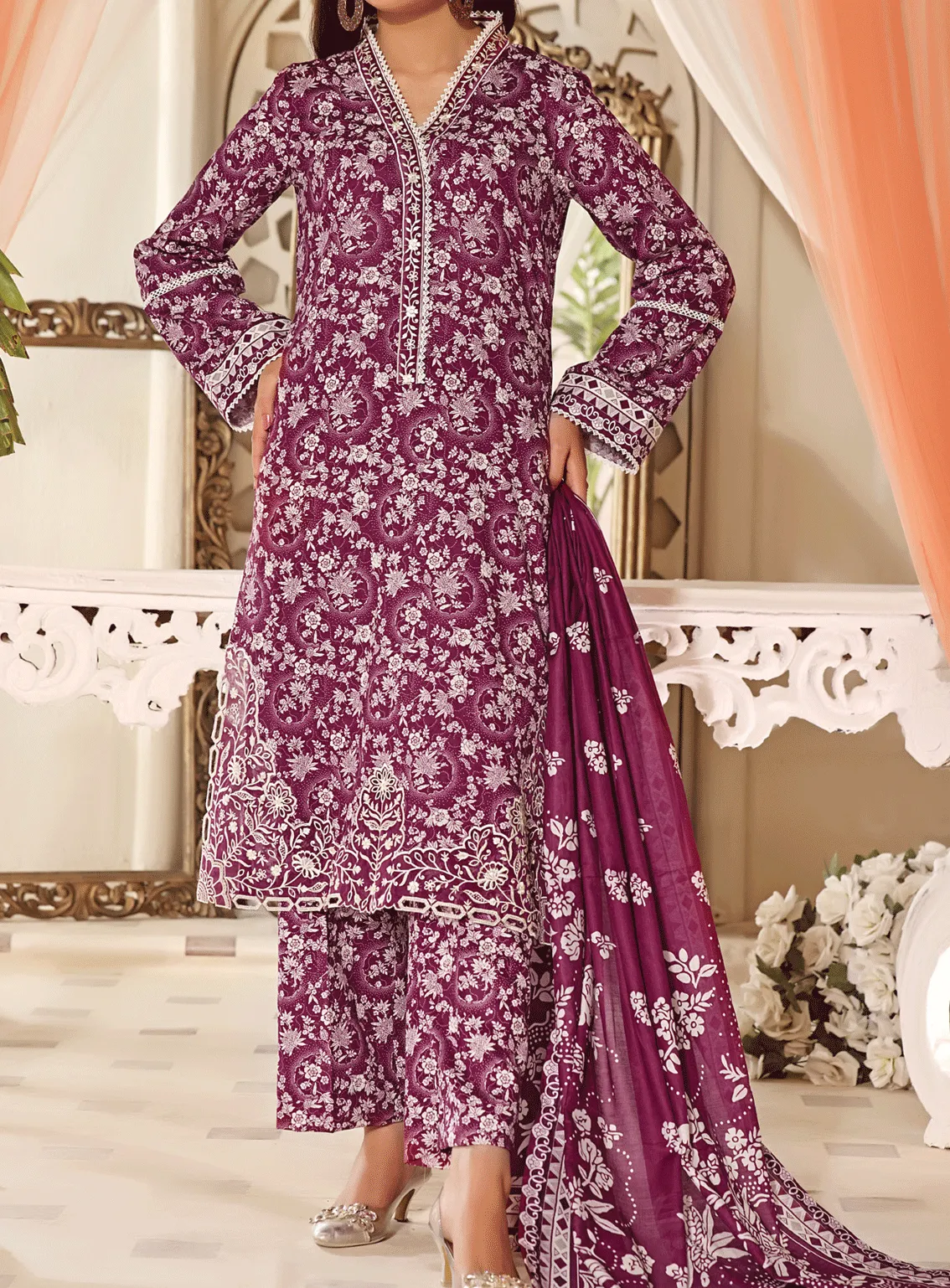 Aiza & Momina By VS Textile Embroidered Cotton Unstitched 3 Piece Suit - VS23AMM 09