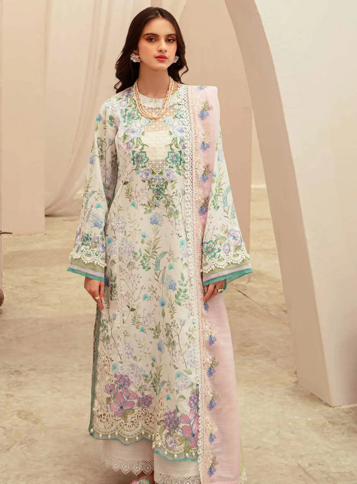 Alif Affordable By AJR Couture Embroidered Lawn 3 Piece Unstitched Suit AJR24AA AFL-01 GLEAM