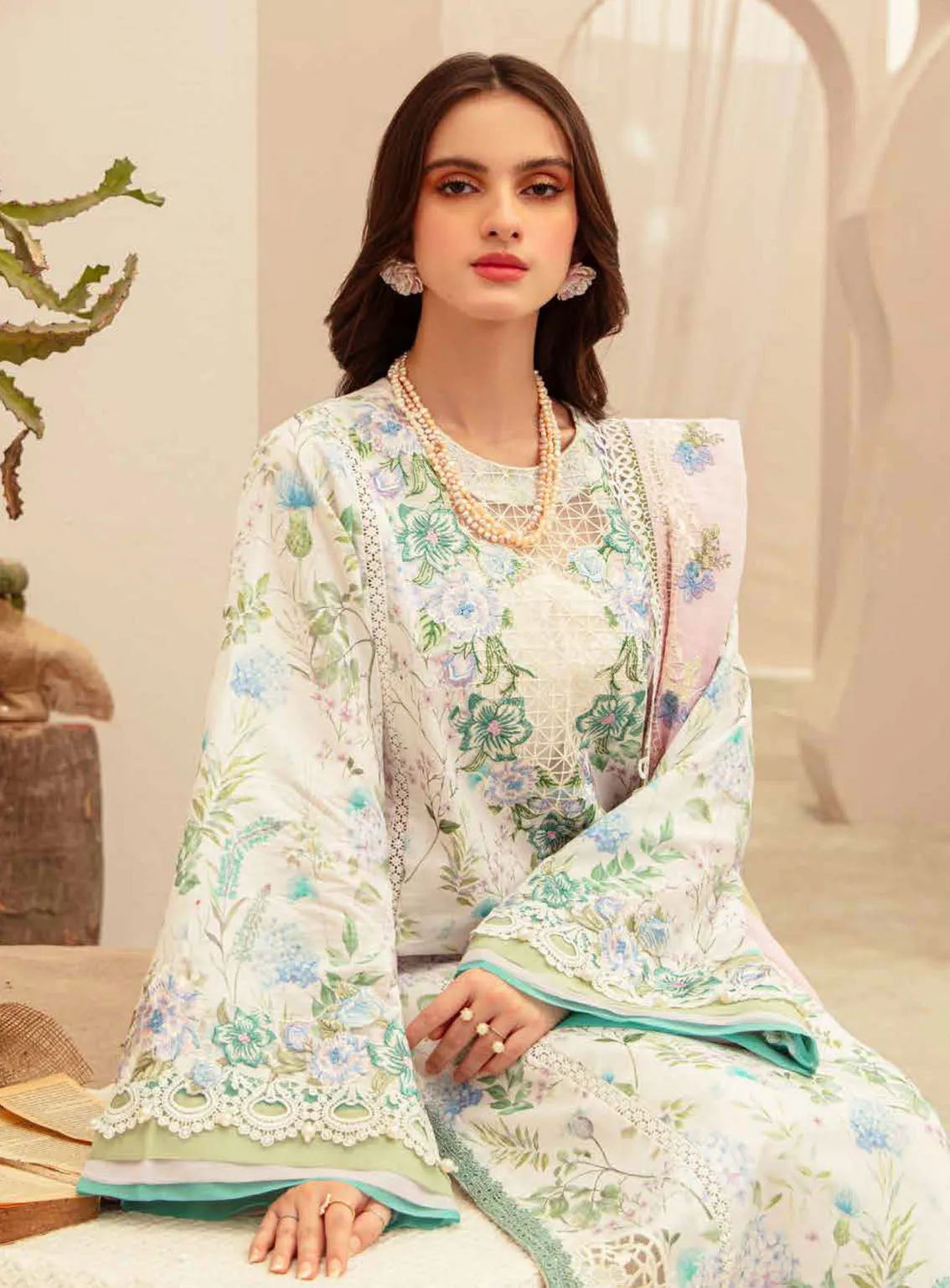 Alif Affordable By AJR Couture Embroidered Lawn 3 Piece Unstitched Suit AJR24AA AFL-01 GLEAM