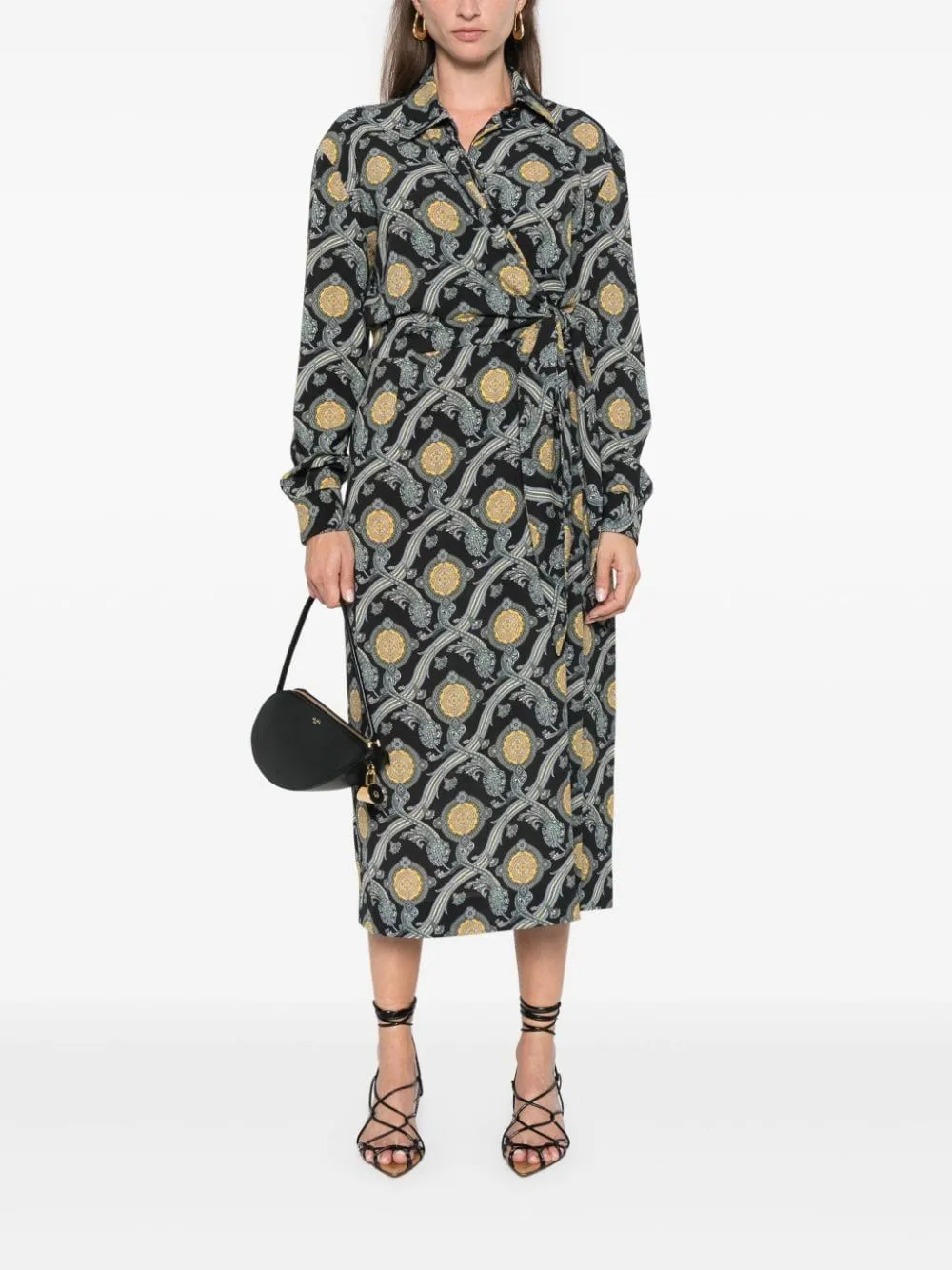 AMEBAS PRINTED BLACK MIDI DRESS