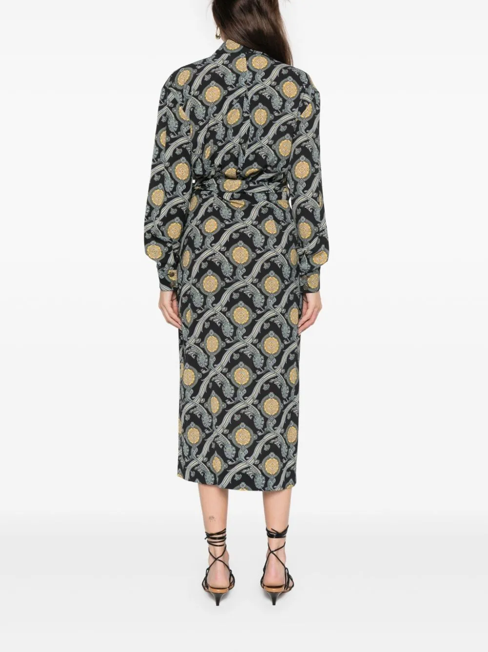 AMEBAS PRINTED BLACK MIDI DRESS