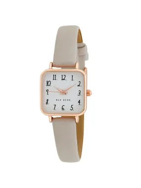 AMY Square Face Vegan Leather Strap Watch in Taupe with Rose Gold, 24mm