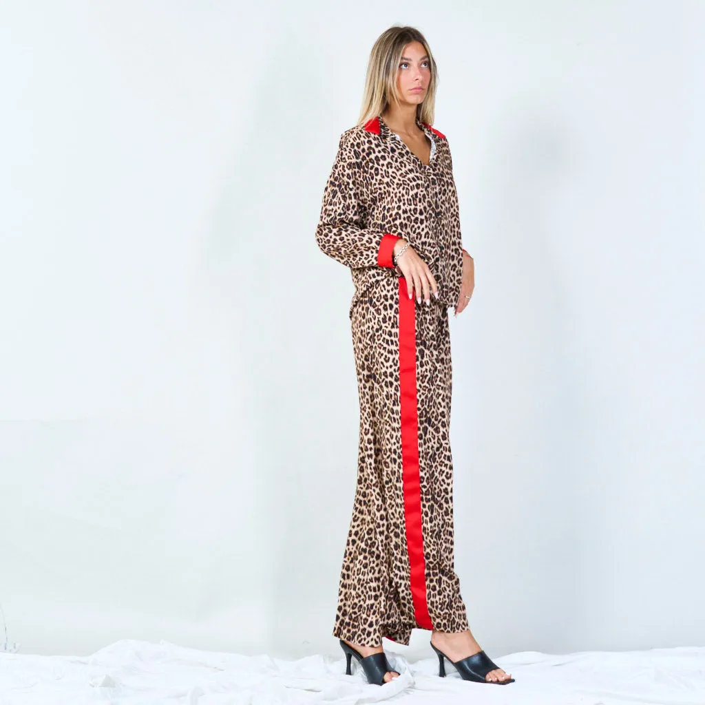 Animal print lounge set with contrast trim wholesale