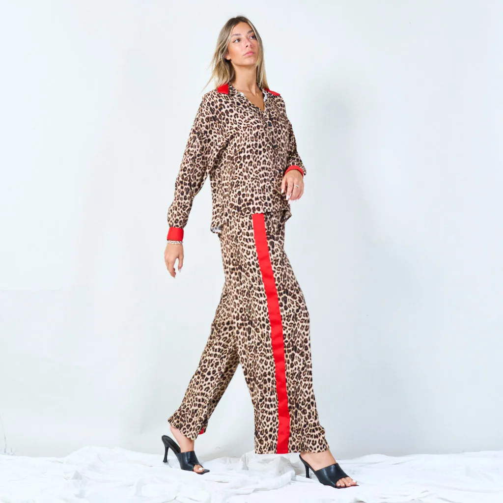 Animal print lounge set with contrast trim wholesale