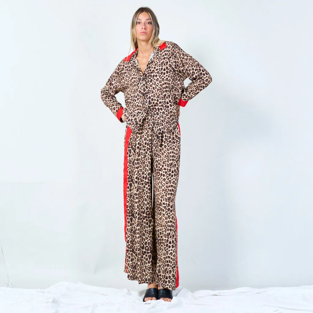 Animal print lounge set with contrast trim wholesale