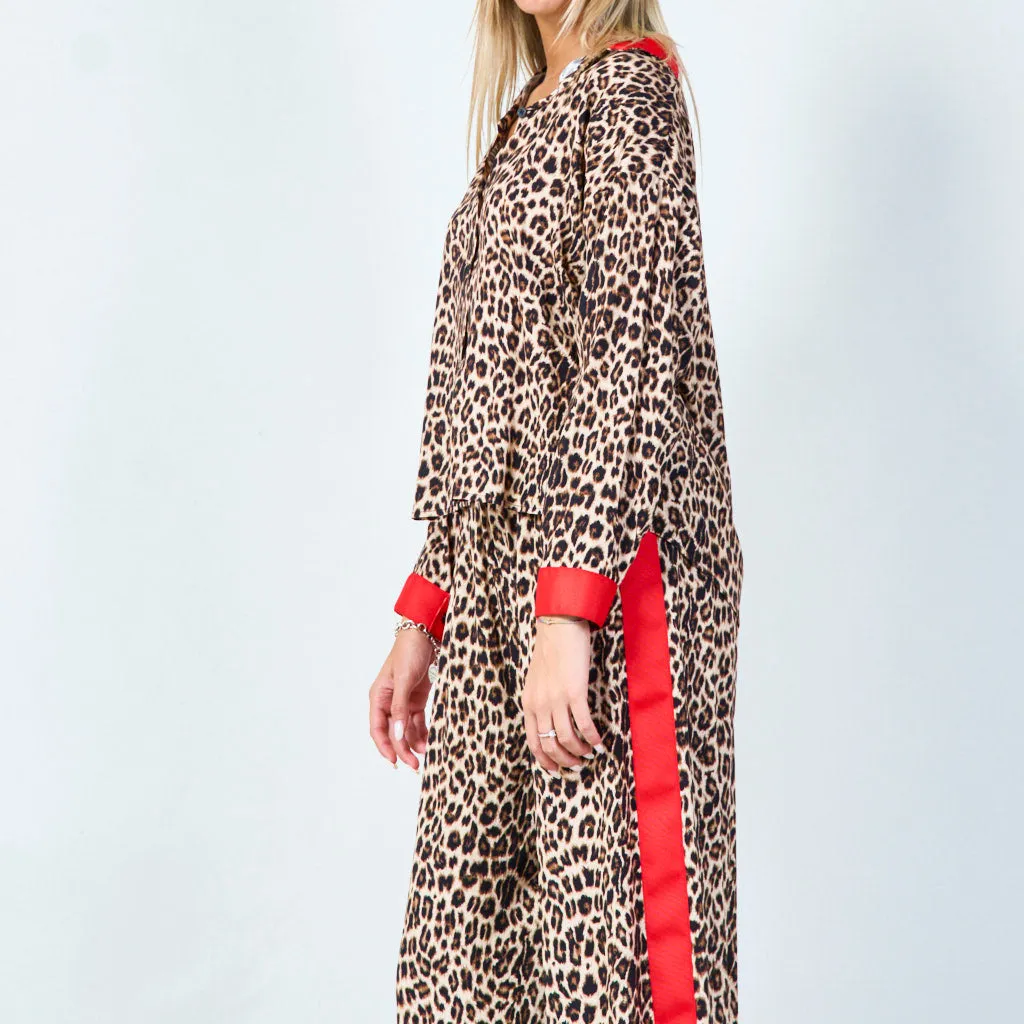 Animal print lounge set with contrast trim wholesale