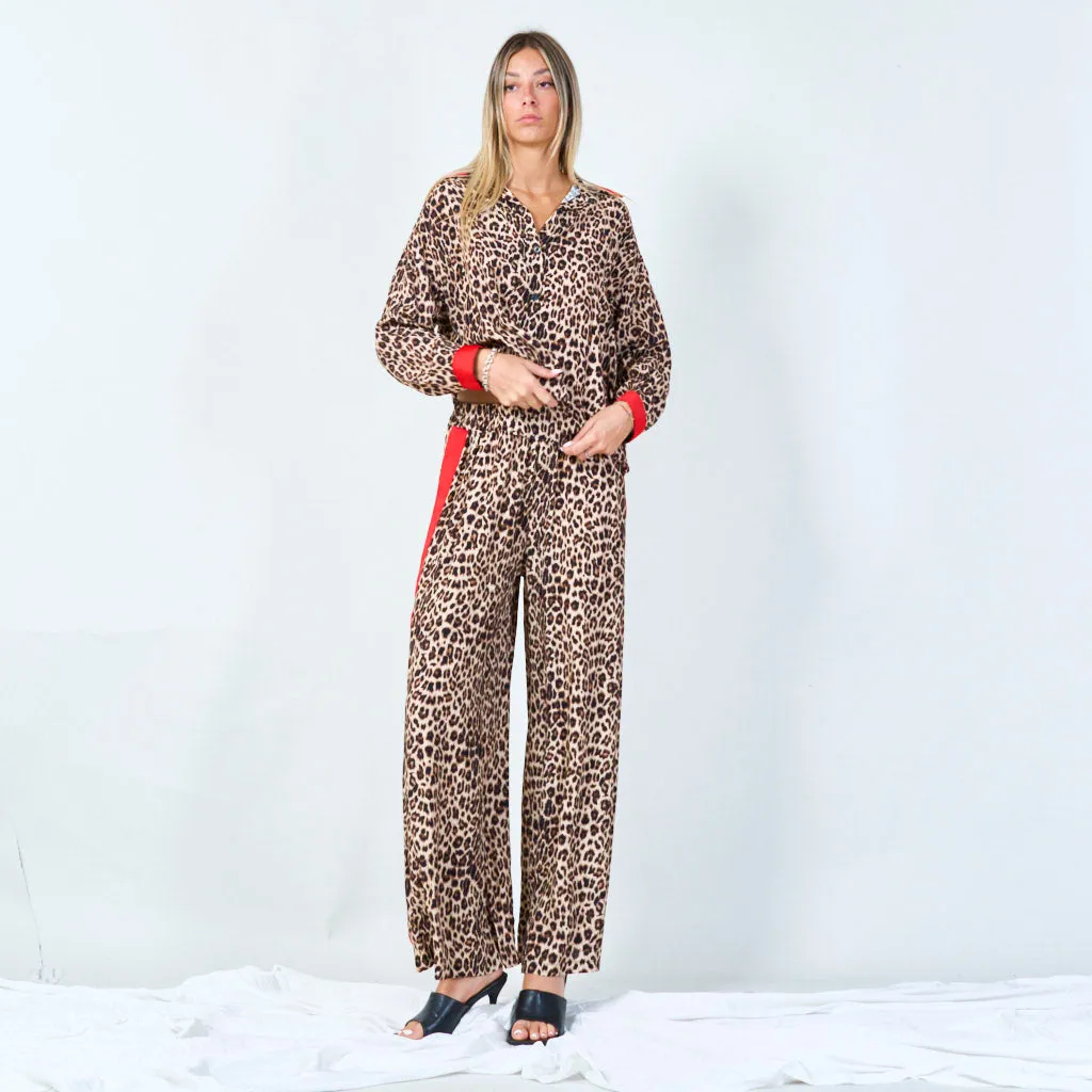 Animal print lounge set with contrast trim wholesale