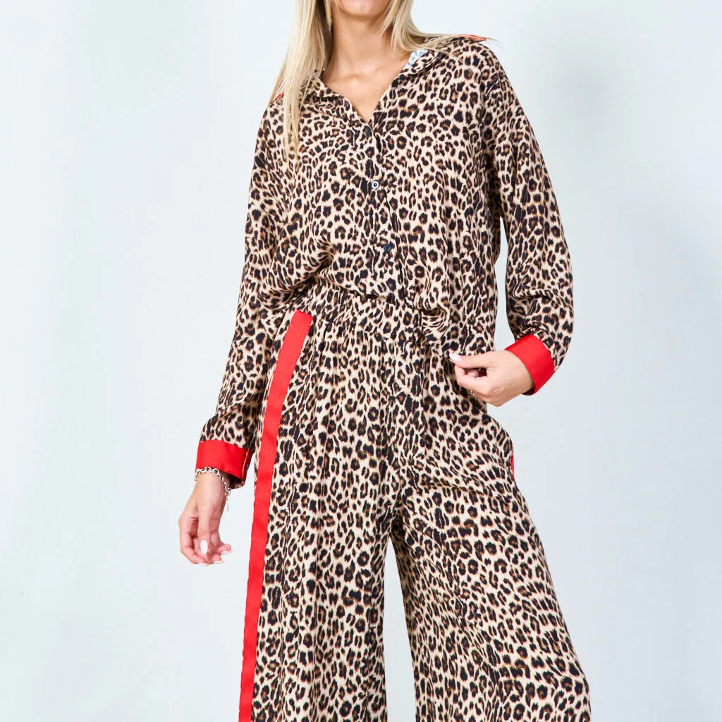 Animal print lounge set with contrast trim wholesale