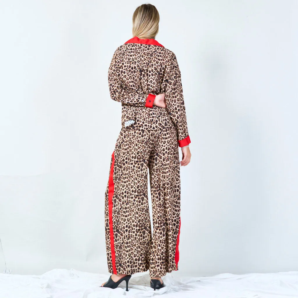 Animal print lounge set with contrast trim wholesale