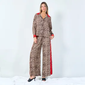 Animal print lounge set with contrast trim wholesale