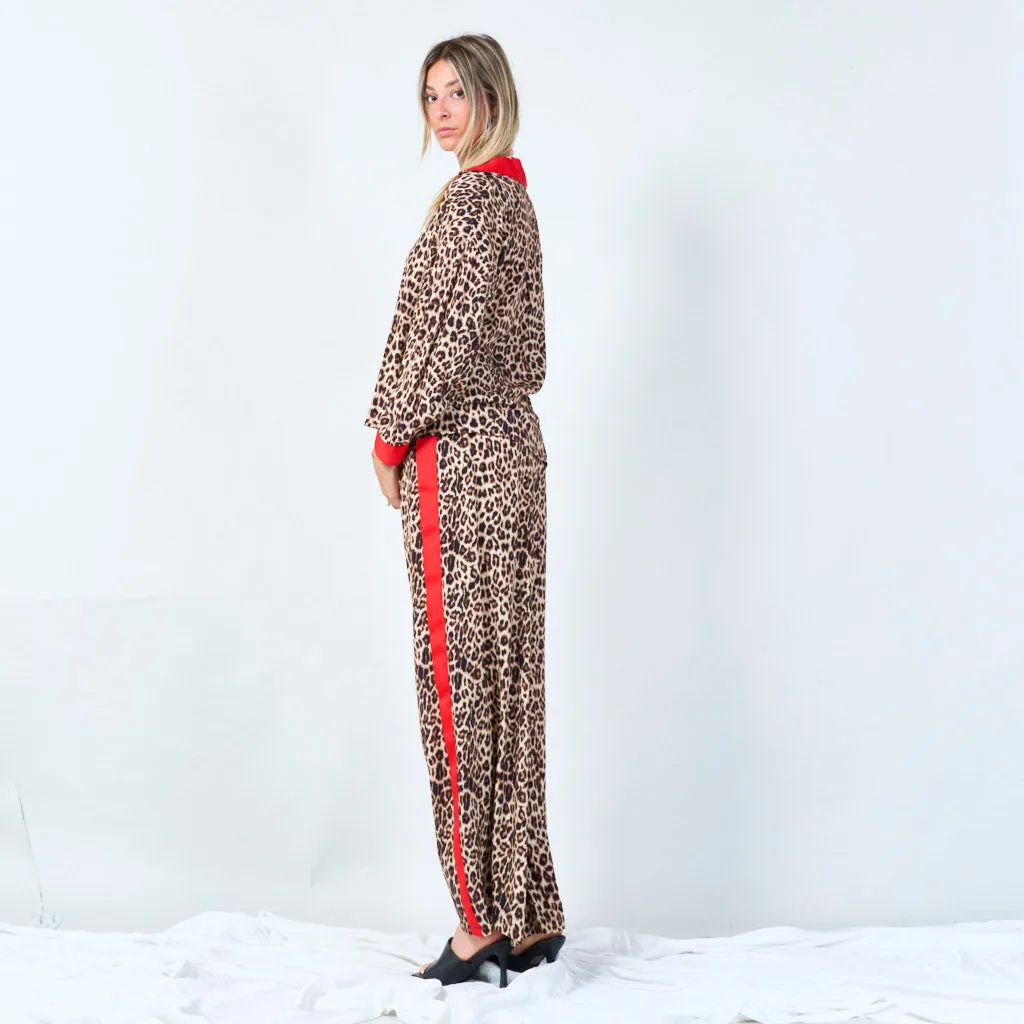 Animal print lounge set with contrast trim wholesale