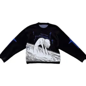 Anime Print Knitted Y2K Pullover Sweater