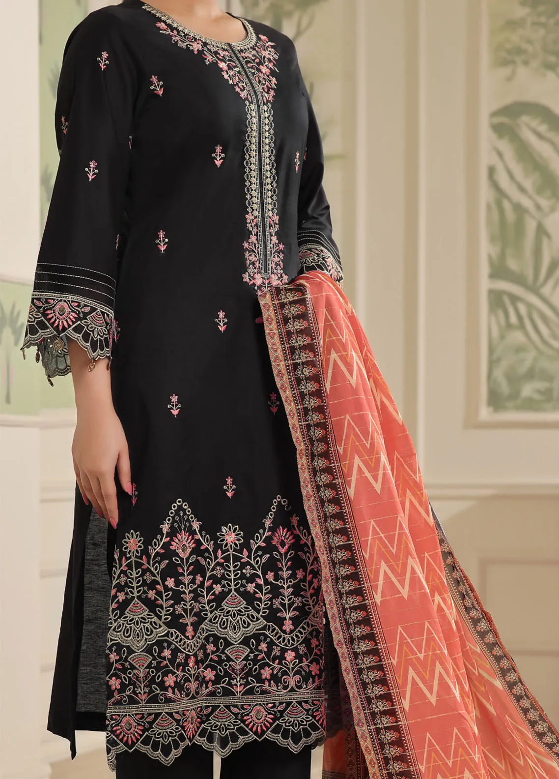 Anmol By VS Textile Embroidered Lawn With Fancy Zari Dupatta 3 Piece Unstitched Suit VS24AELFZD D-1010