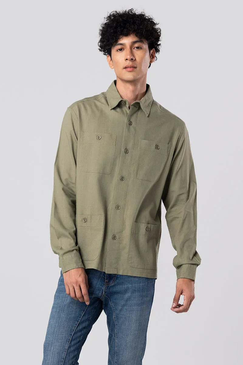 Aquae Lava Green Linen Overshirt