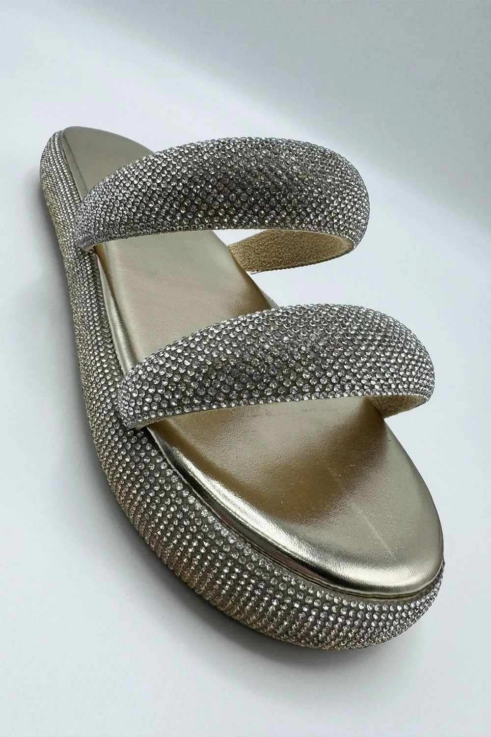 Arachne Diamante 2 Band Flatform Flats in Gold