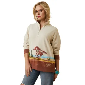 Ariat Ladies 1/4 Zip Wild Horse Oatmeal Heather Sweatshirt 10046255