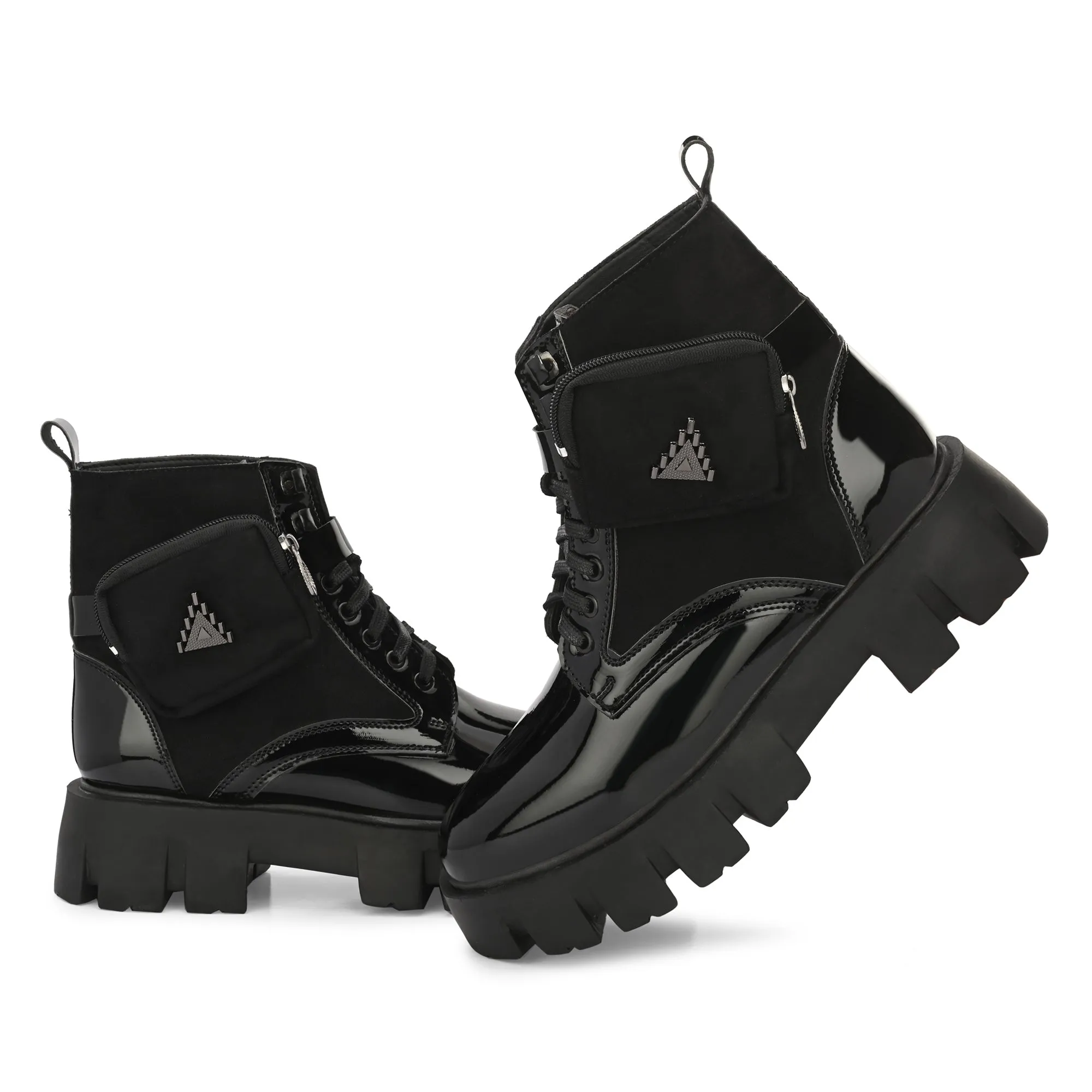 Attitudist Unisex Black Velvet Upper High Heel Pocket Boots