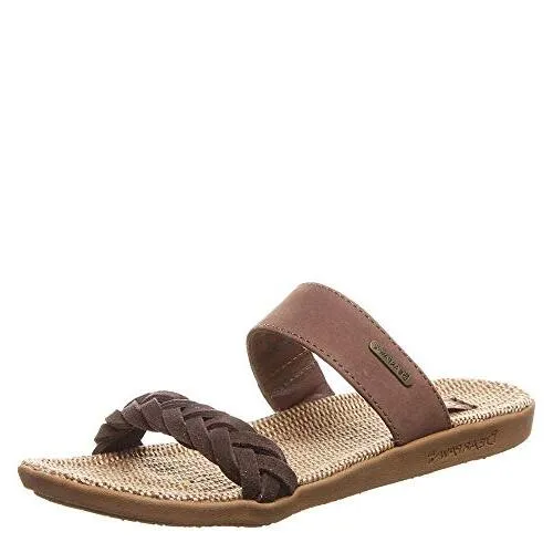 Bearpaw Ash Chocolate/Dark Brown Open Toe Casual Womens Slip On Flat Sandals