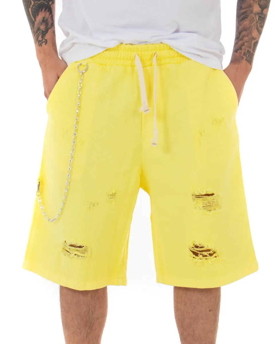 Bermuda Pantaloncino Uomo Corto Giallo Rotture Elastico Oversize GIOSAL-PC1599A