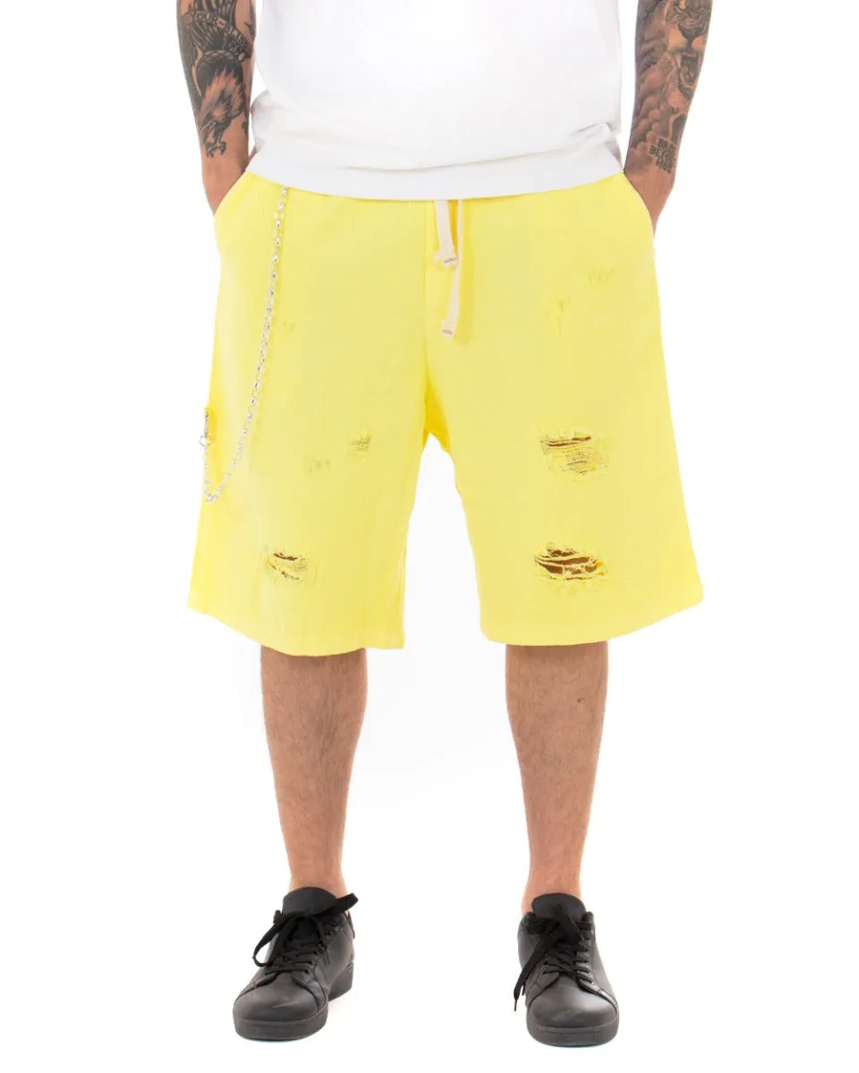 Bermuda Pantaloncino Uomo Corto Giallo Rotture Elastico Oversize GIOSAL-PC1599A