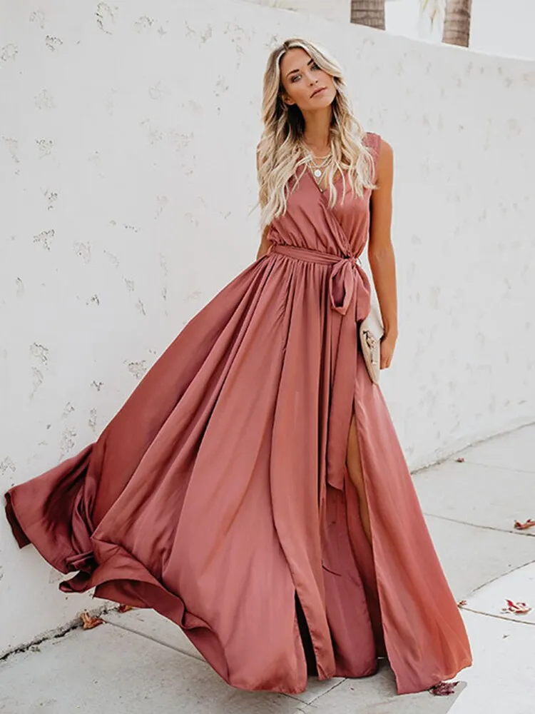 BerriesJam - 2024 Solid Sleeveless Lace-Up High Waist Chic Maxi Dress