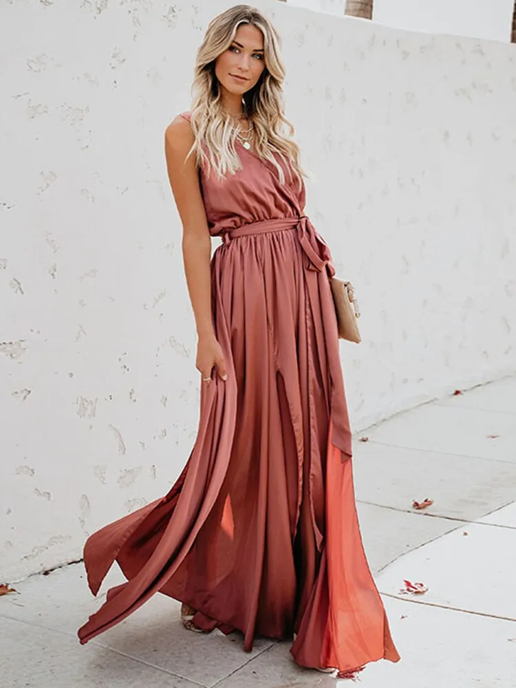 BerriesJam - 2024 Solid Sleeveless Lace-Up High Waist Chic Maxi Dress