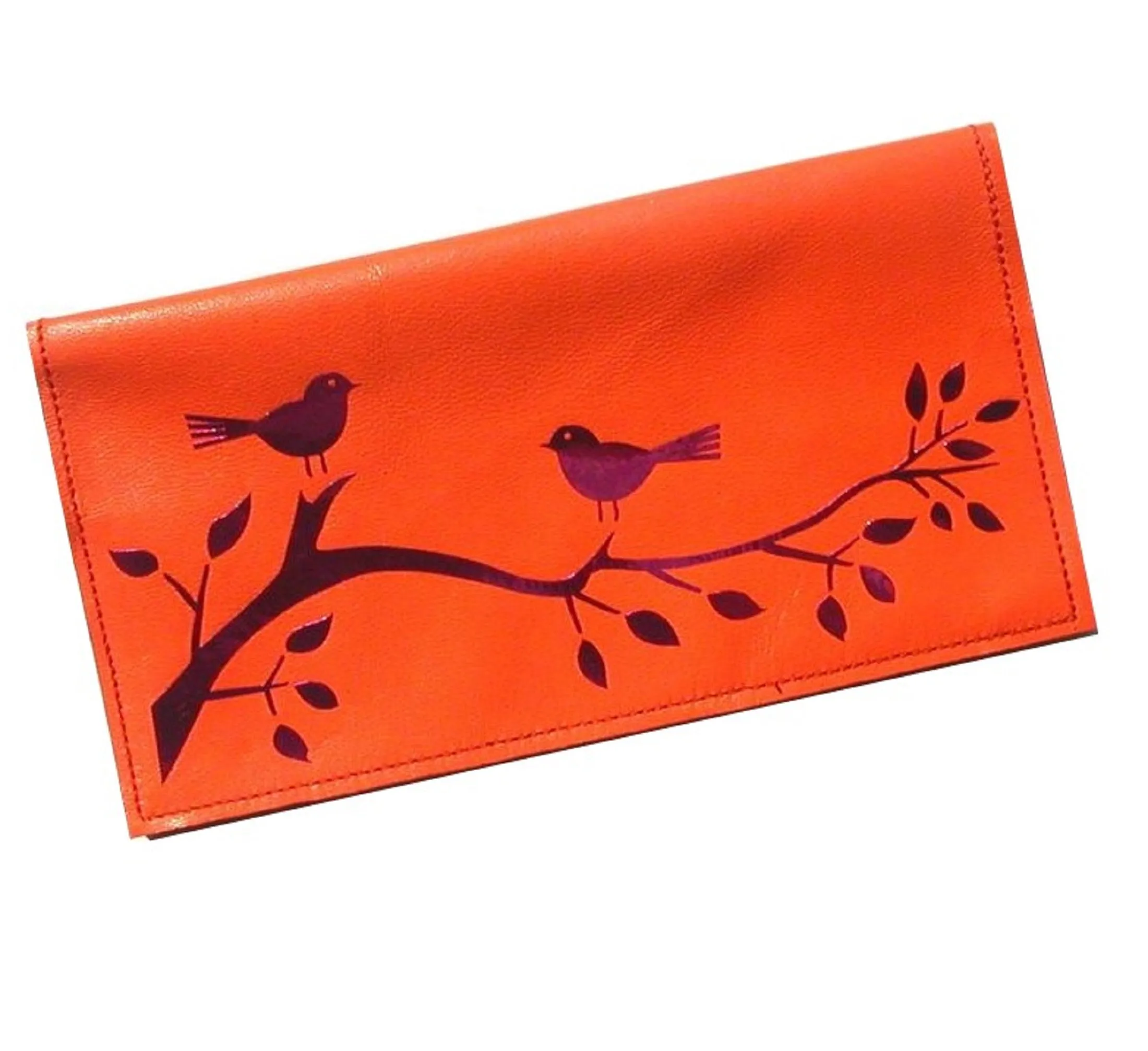 Birds on a Tree Branch Leather Checkbook Cover