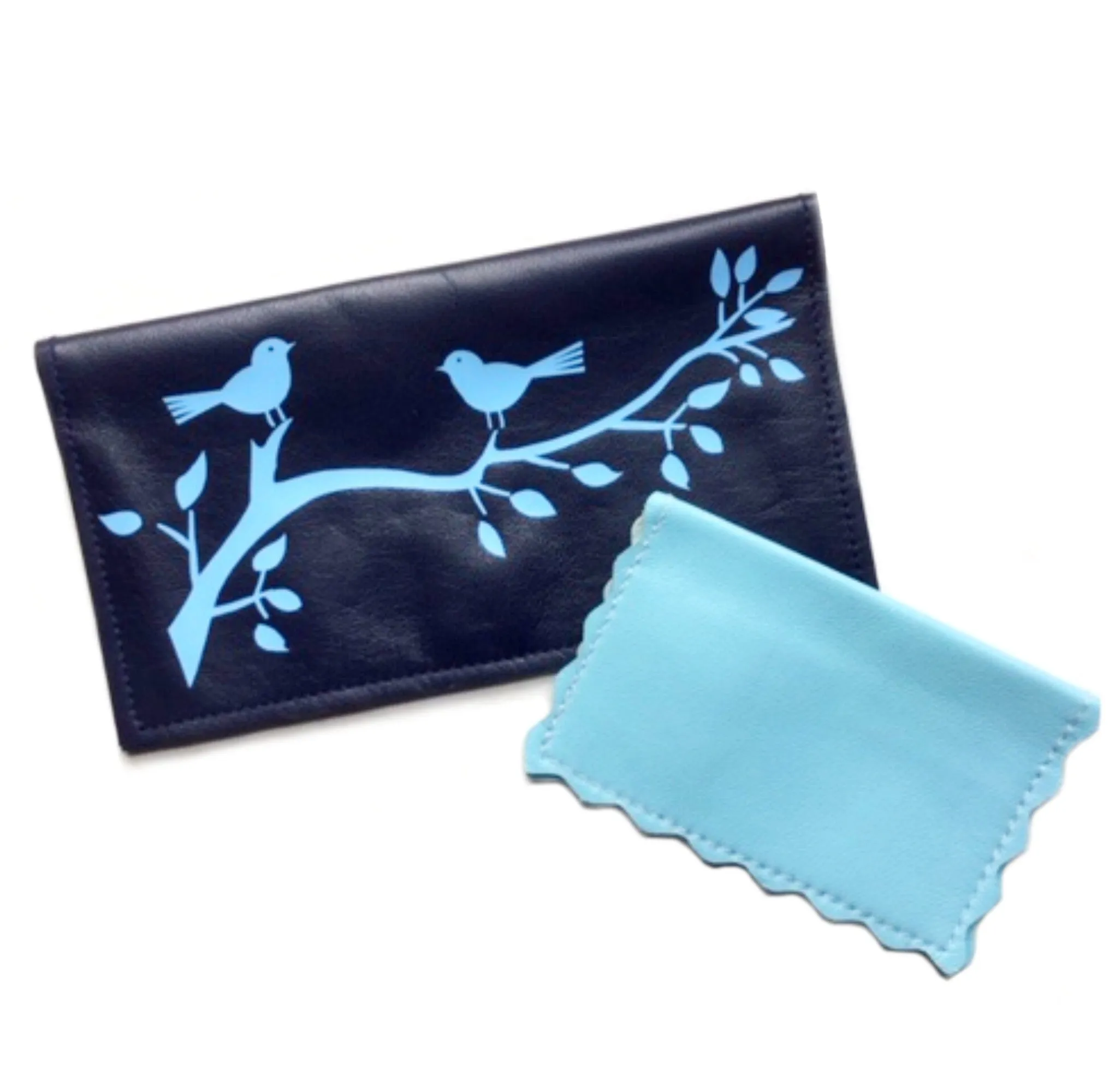 Birds on a Tree Branch Leather Checkbook Cover