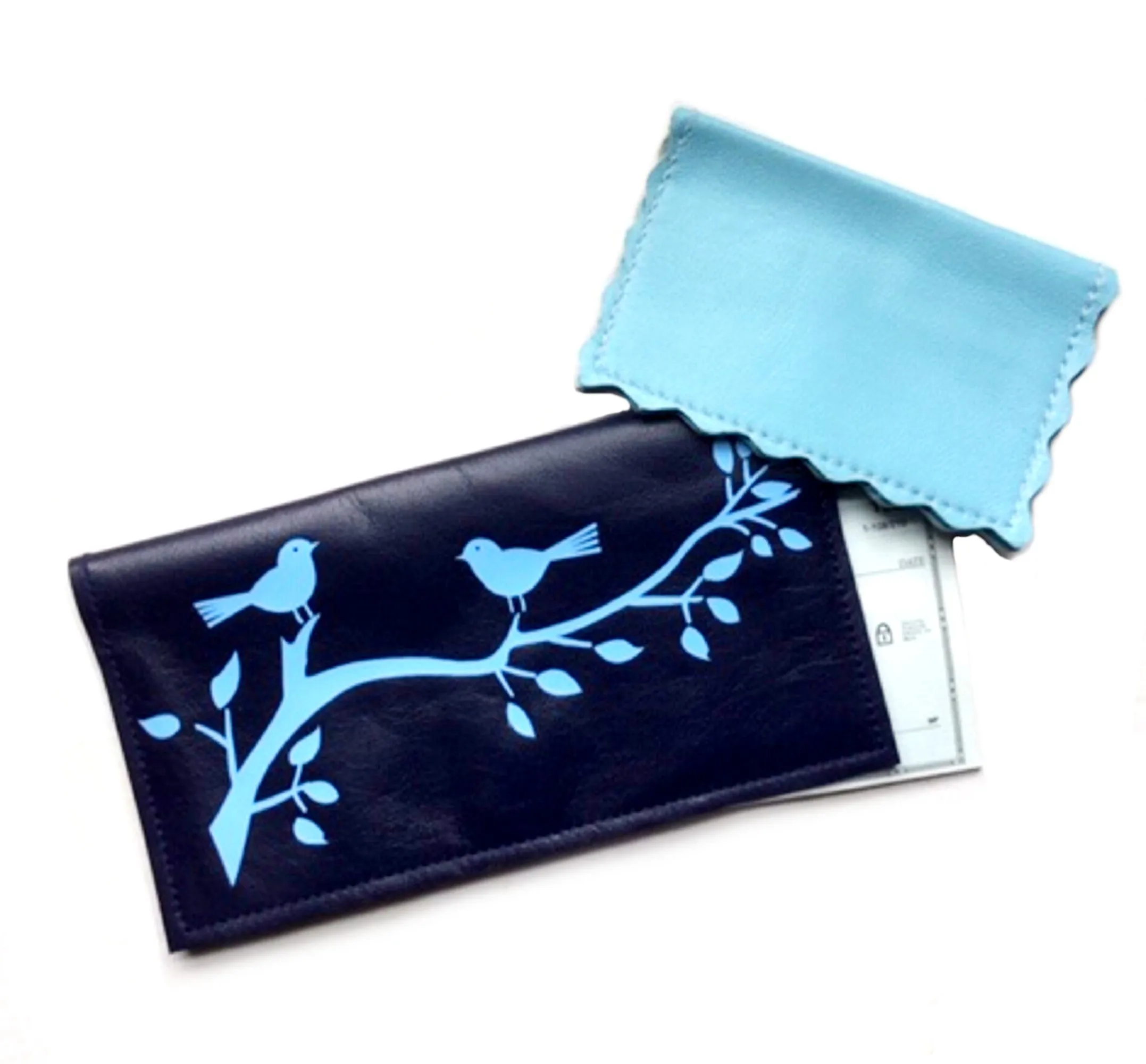 Birds on a Tree Branch Leather Checkbook Cover