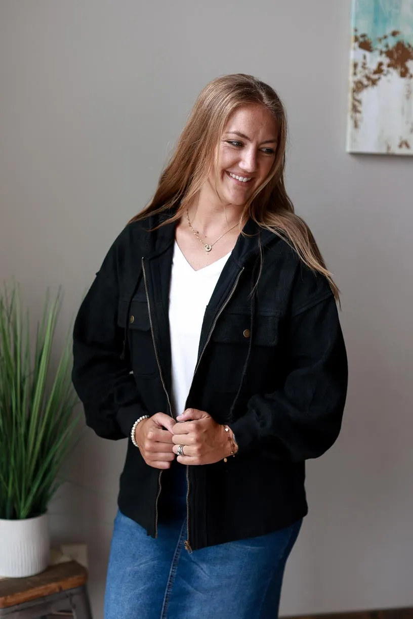 Black Hooded Zip Up Jacket • S-2XL PLUS