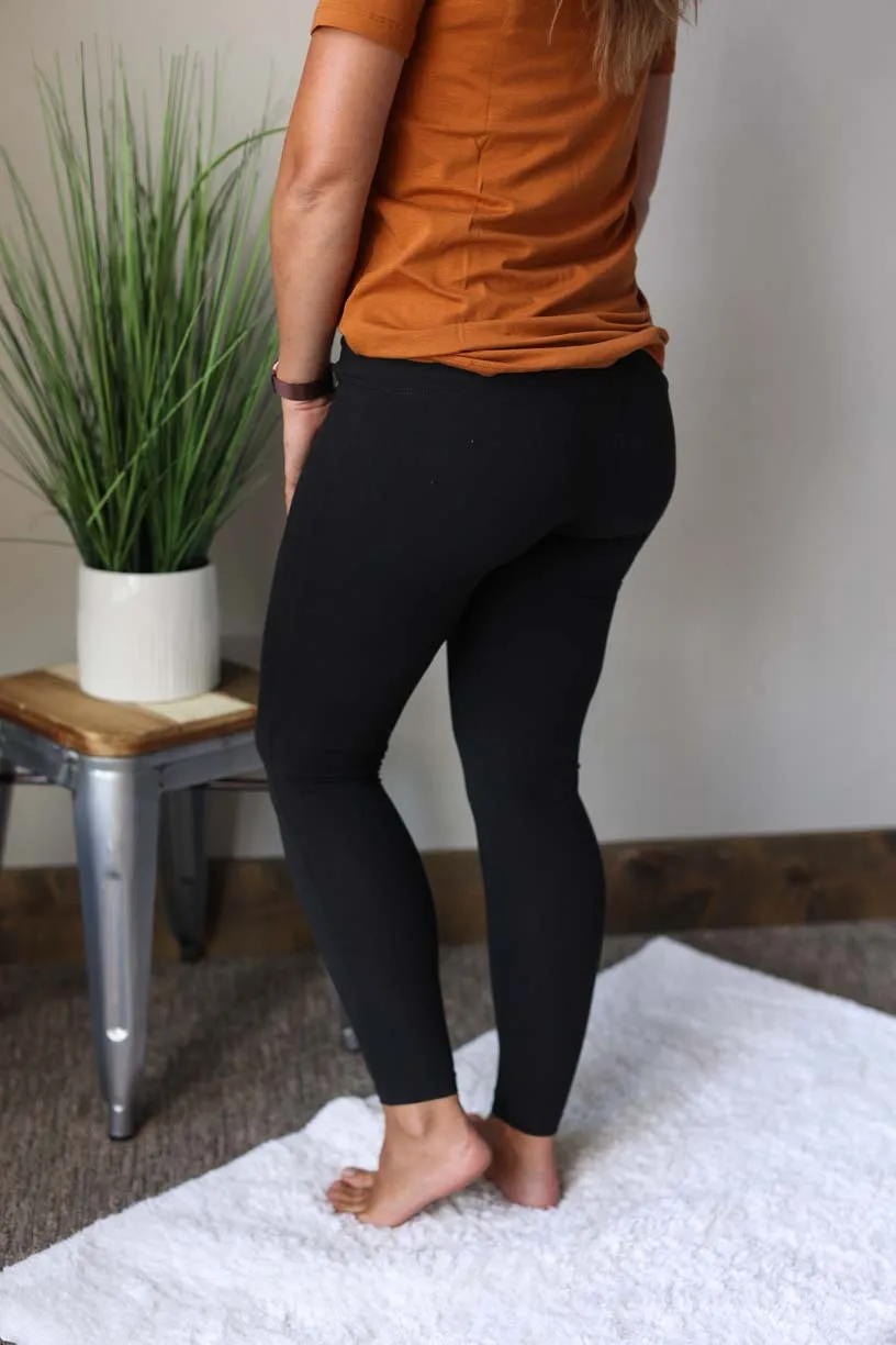 Black Microfiber Wide Waistband Leggings