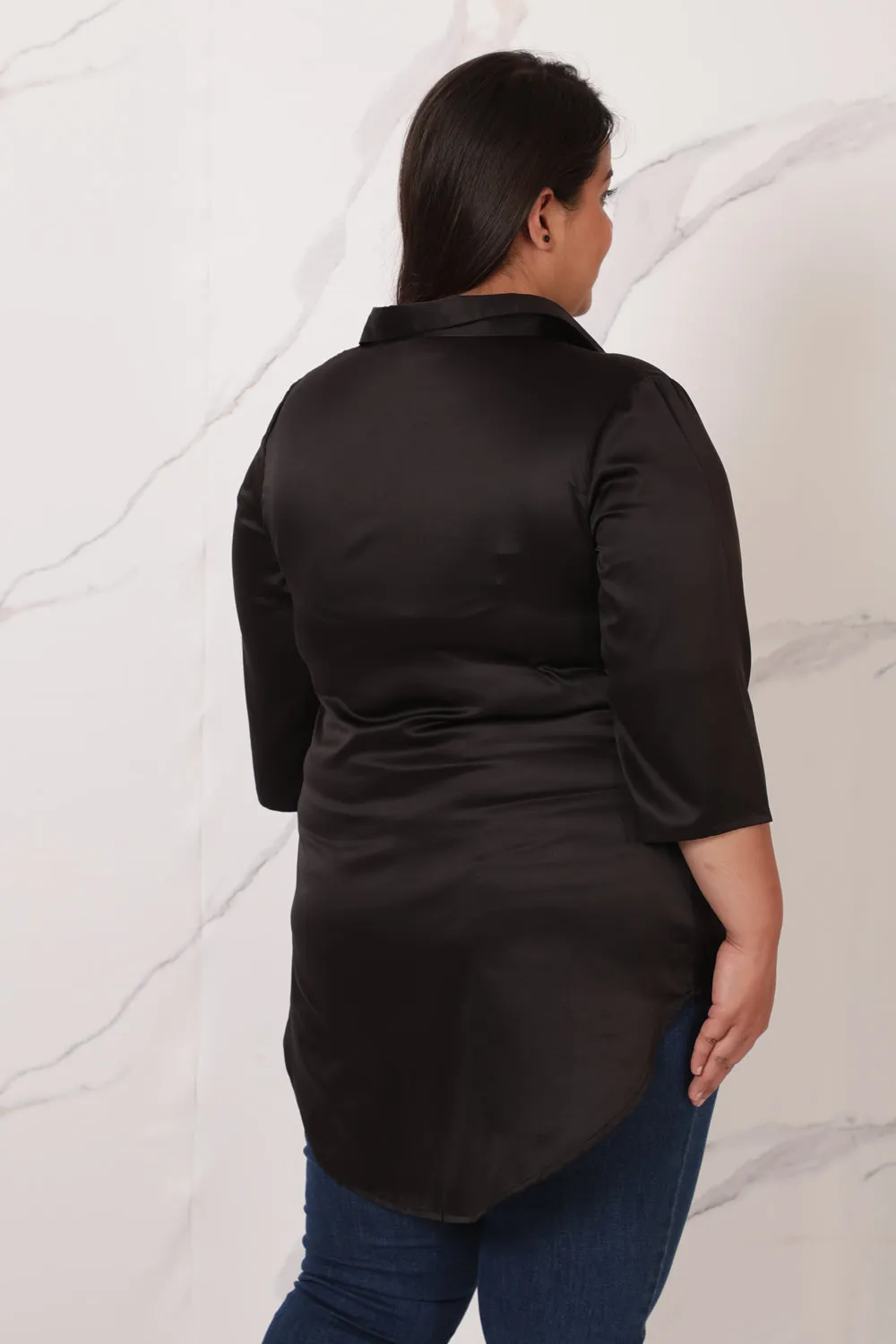 Black Satin Centre Pleat Top