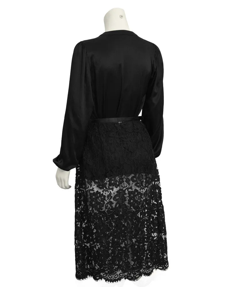 Black Satin Tie Top and Lace Skirt Duo