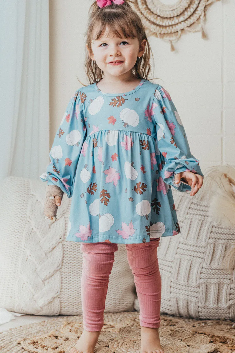 Blue pumpkin print girl set