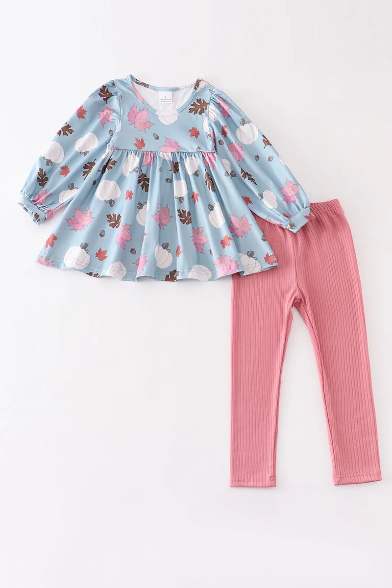 Blue pumpkin print girl set