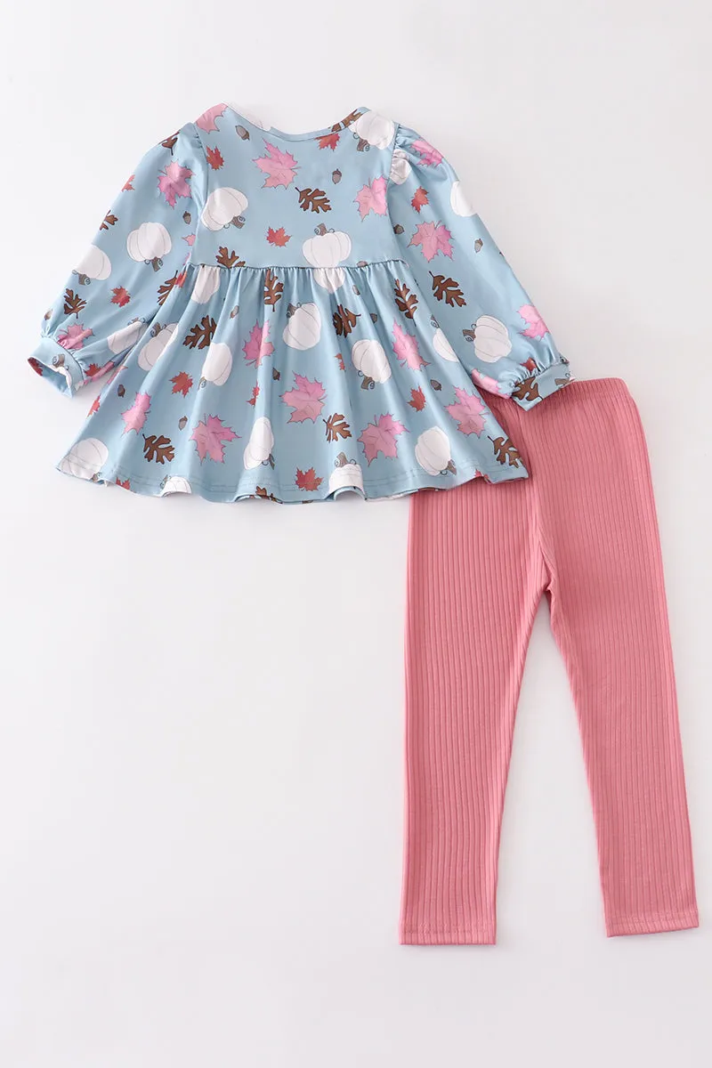 Blue pumpkin print girl set