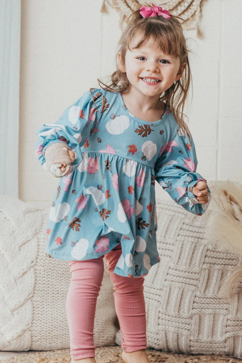 Blue pumpkin print girl set