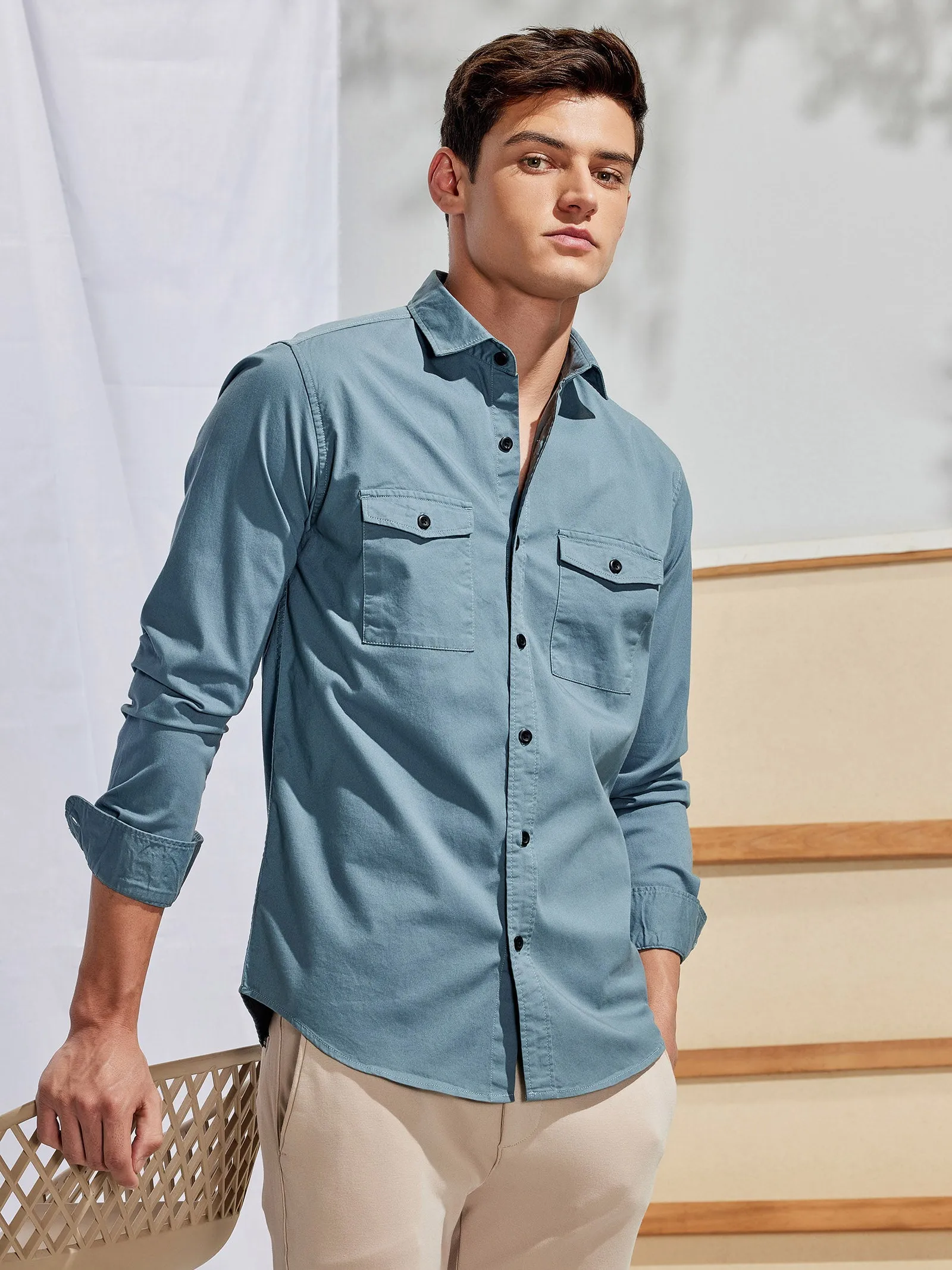 Blue Stretch Cargo Shirt