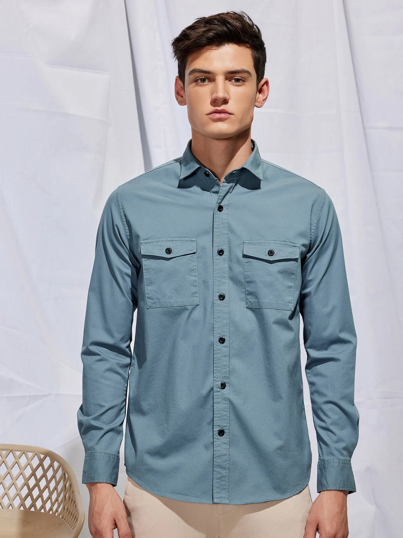 Blue Stretch Cargo Shirt