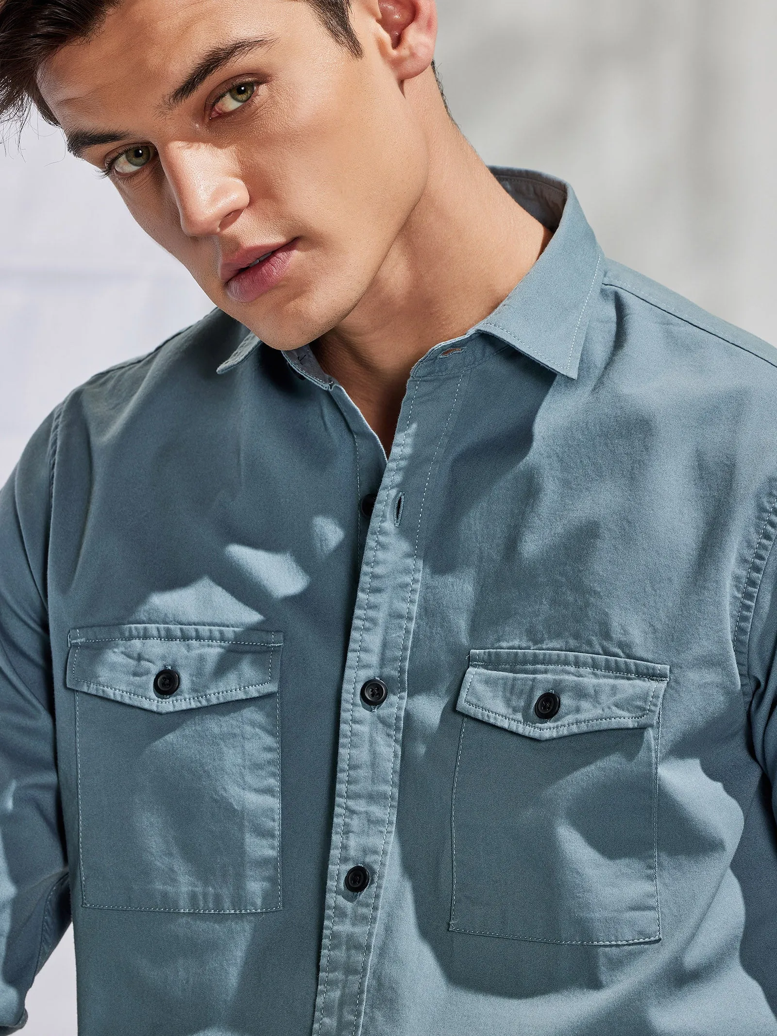 Blue Stretch Cargo Shirt