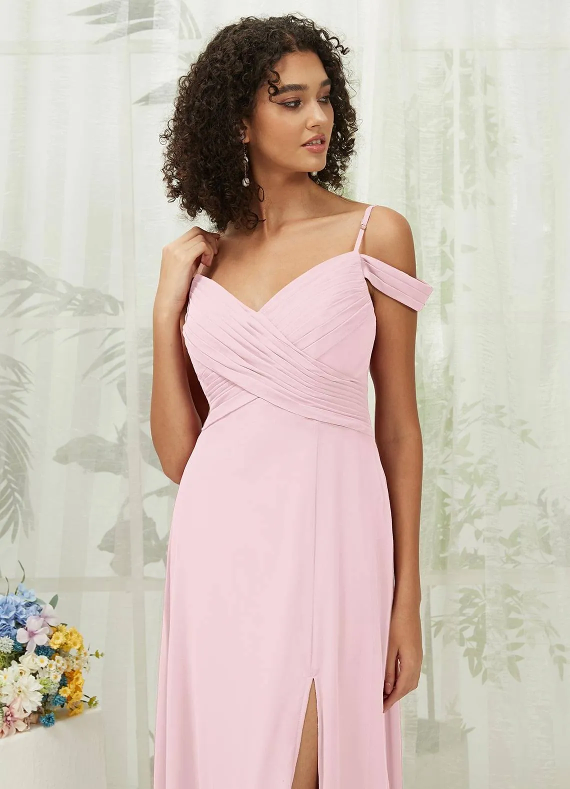 Blush Sweetheart Chiffon Convertible Bridesmaid Dress Pocket